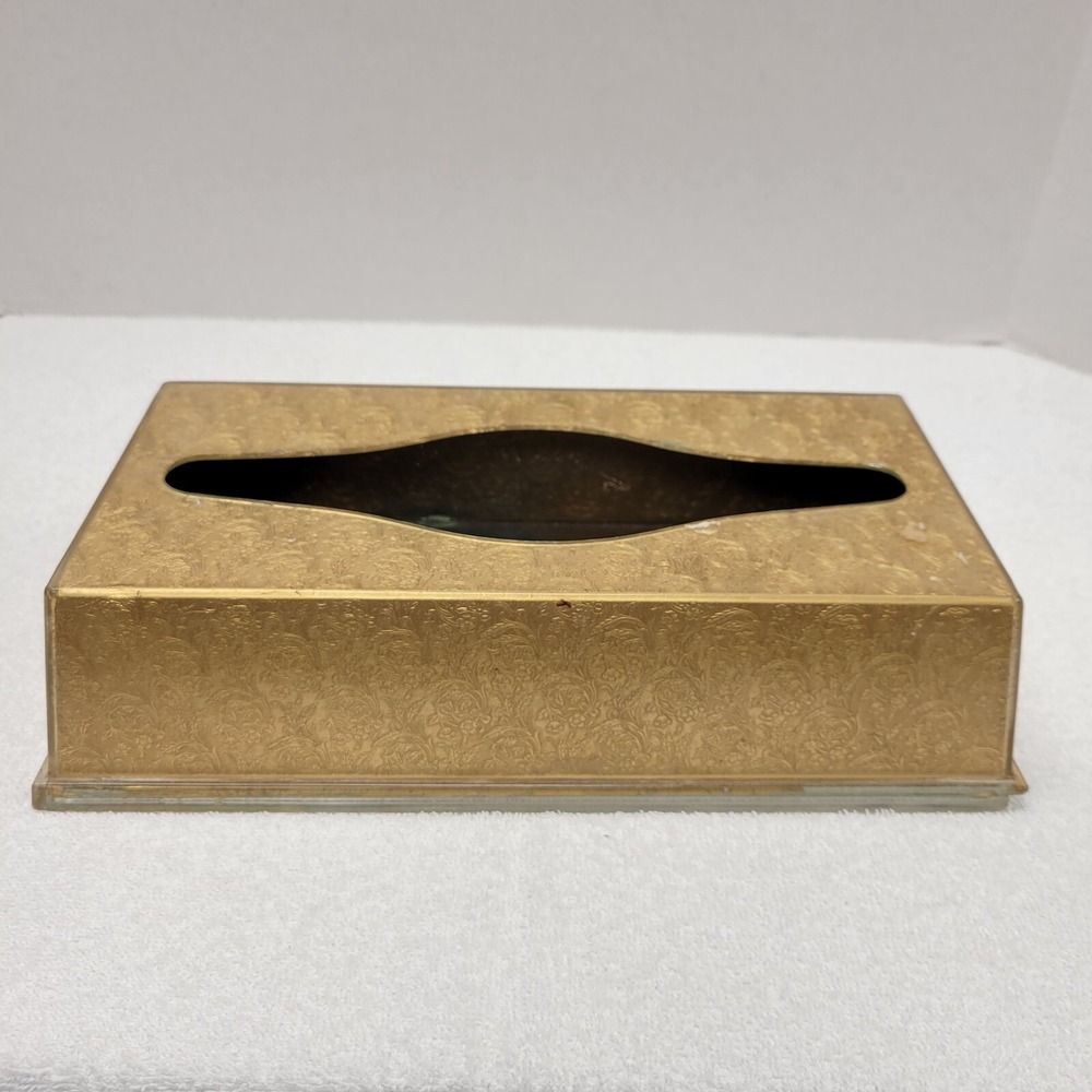 Vintage Hanging Tissue Box holder Acrylic Gold w/ mirror bottom